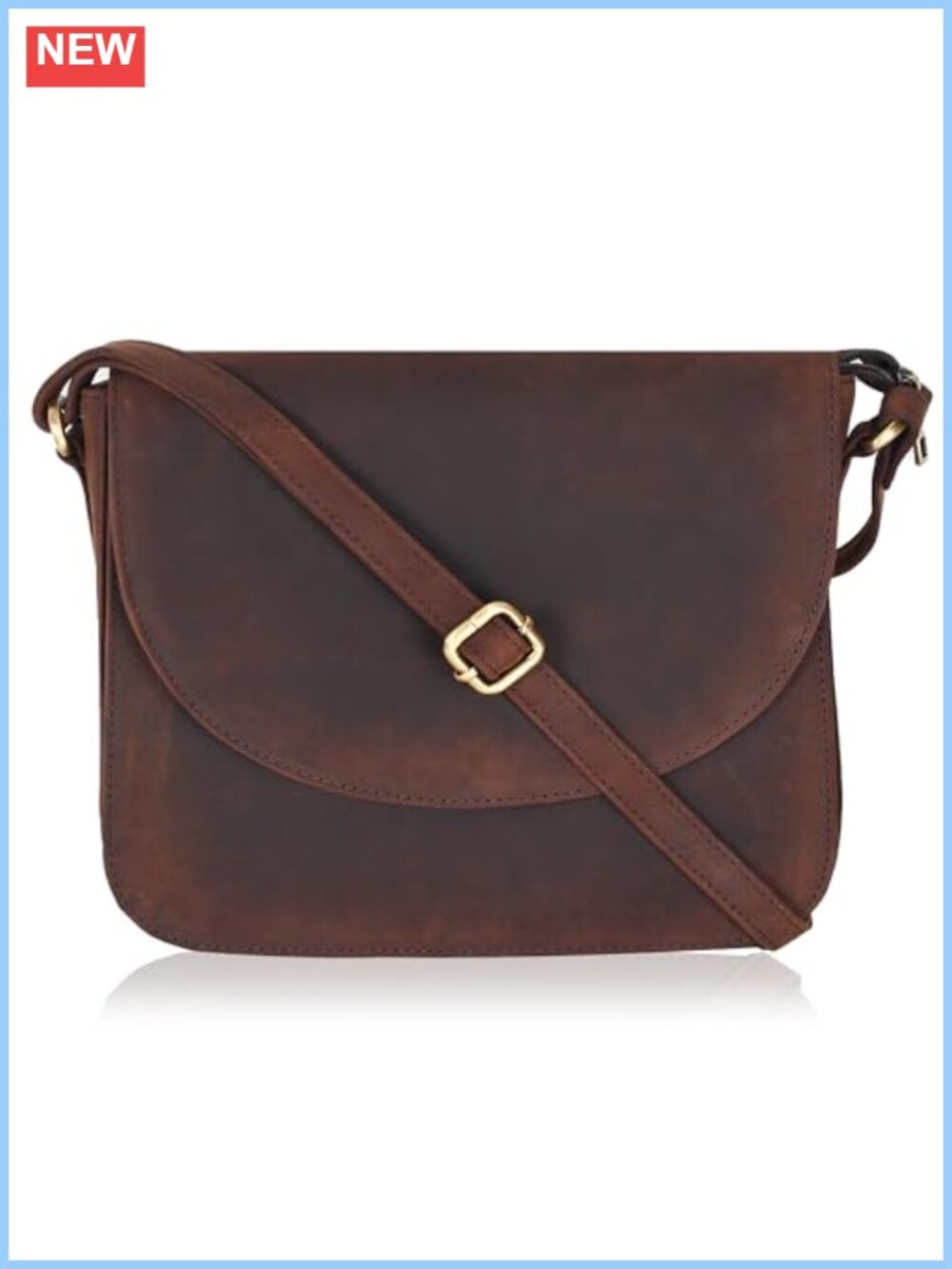 Genuine Leather Crossbody Bag Adjustable Strap Medium Flap Purse Everyday